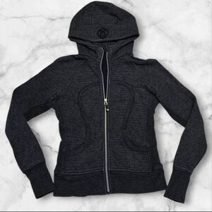 Lululemon Scuba Hoodie Manifesto Script Deep Coal Heathered Black Size 6